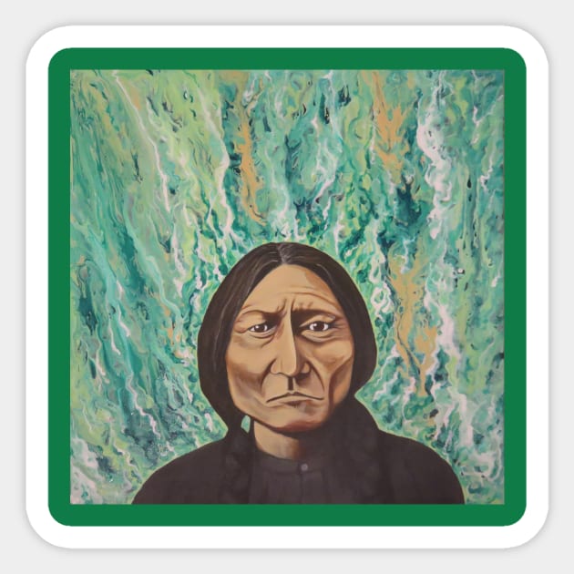 Sitting Bull in Liquid Green Sticker by Encino